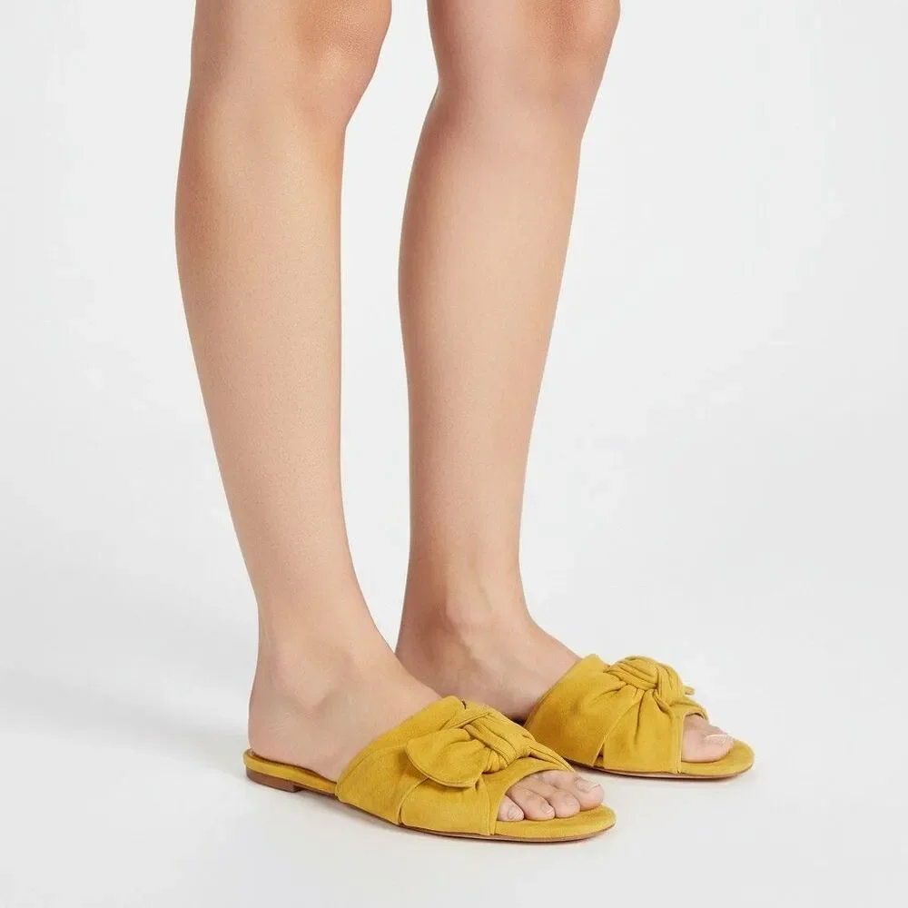 Tory Burch Annabelle Bow Slides Flats Sandals Yellow Suede Womens 8